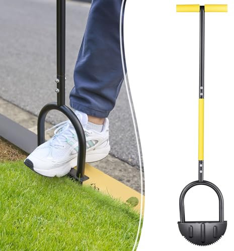 Novelfun Lawn Edging Tool, Saw-Tooth Lawn Edger with T Handle for Garden Sidewalk Flower Beds, Half Moon Edger Easy Into the Ground without Bending