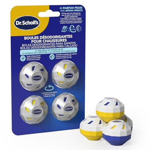 Dr. Scholl's Boules désodorisantes pour chaussures, sacs et casiers de sport - Cliniquement testé - Fraîcheur toute la journée - Réutilisable et à effet longue durée - Élimine les odeurs indésirables