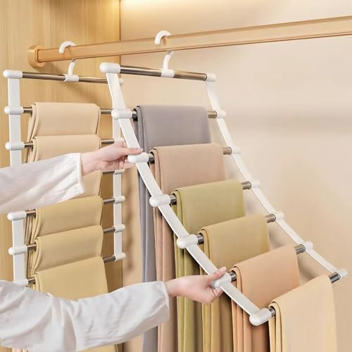 GOWODOOO Hosenbügel Platzsparend,kleiderbügel Hosen,2 Stück 6 Etagen Edelstahl,kleiderbügel Platzsparend 80% Faltbare rutschfest Hosenständer,Zum Apartment,Dormitory Aufhängen Von Hosen,Jeans,Schals