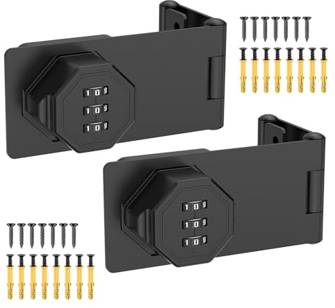 BiceNoning 90 Degree 3-Digit Combination Cabinet Lock, Zinc Alloy Keyless Folding Hasp Lock Latch, Password Security Rotary Door Latch for Office File Cabinet, Drawer, Locker, Cupboard (2, Black)