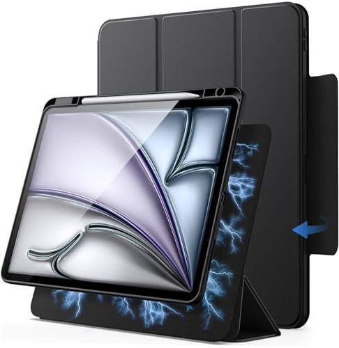 JETech Custodia Magnetica Staccabile per iPad Air 13 Pollici M4/M3/M2 (2026/2025/2024) con Portapenne, Cover Trasparente Girevole Rimovibile, Ritratto/Paesaggio Supporto (Nero)