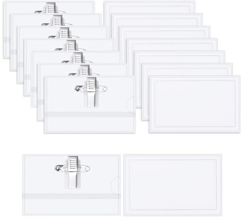 Dhisperares 50 Pièces 90 X 56 mm Porte Badge Pince Transparent PVC avec Clips et Épingles pour Badges du Personnel, Plaques Nominatives de Conférence, Cartes D'exposition