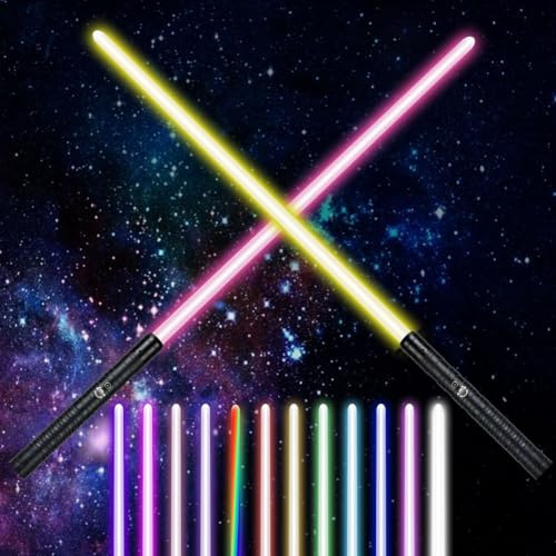 AYESY Light Up Saber with Sound, 2 Pack 14 Color Retractable Lightsaber for Adult, LED Light Expandable Toy for Adult Teenagers Halloween Dress Up Parties Gifts