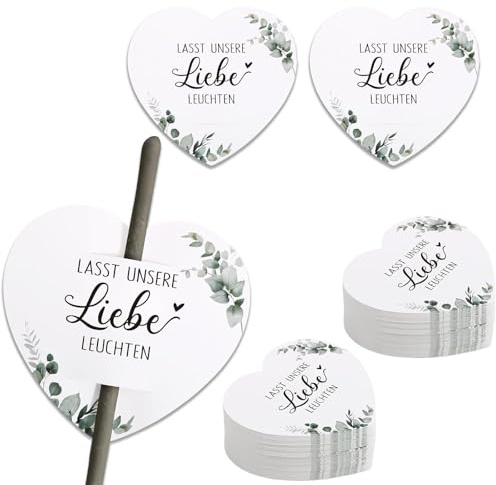 Lot de 100 bougies lumineuses à craquer pour mariage, fête, décoration pour bougies magiques et bâtons lumineux, décoration de fête, anniversaire et fêtes - Laissez notre amour briller