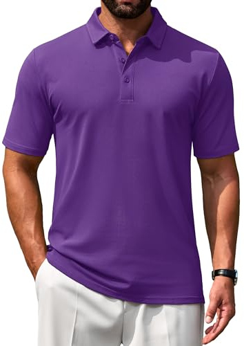 TACVASEN Mens Polo Shirts Shorts Sleeve Cotton Golf Breathable Adult Shirt | Classic Collared Casual,3 Button,Wicking,Lightweight