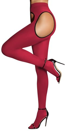 RSLOVE Collant Porte Jarretelle Femme - Bas Sexy Taille Haute Collant 80 Deniers Noir Rouge Taille Unique
