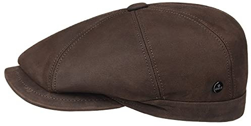 LIERYS Nappa Wax Ledermütze Schirmmütze Flatcap Herren Wintercap Made in Italy Herbst Winter Dunkelbraun 57 cm