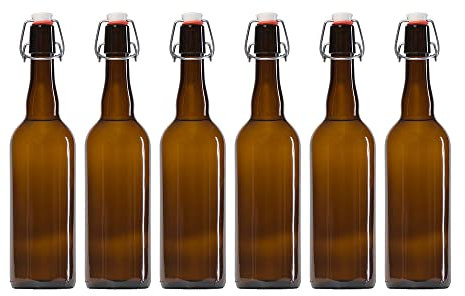 hocz 10x leere Bügelflaschen 750ml zum Befüllen Braun - große Flaschen mit Bügelverschluss - 10er Bügel Glasflaschen Set für Saft, Getränke, Likör, Öl, Saucen - 10 Stück, 750 ml, Braun