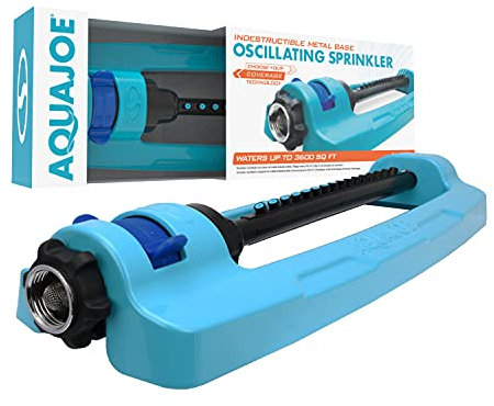 Aqua Joe SJI-OMS16 Arroseur oscillant avec tête de pulvérisation réglable, Base métallique Inusable, 3600 carrés