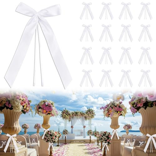 DazSpirit 100 pcs Noeud Voiture Mariage Blanc, Ruban Satin Decoration Mariage pour Deco Voiture, Mariage Champetre, Decoration Voiture Mariage de Chaise, Cadeaux, Wedding Ceremony, Bouquet