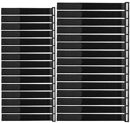 QitinDasen 30 Stycken Svart Nylon Kabelband Set, Återanvändbara Kabelremmar, Justerbara Kardborreband Buntband, Multifunktionell Kabelorganisatör (20 cm/30 cm)