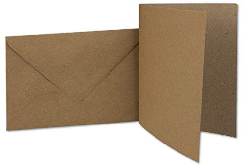 30 Kraftpapier-Karten-Umschlag Set DIN A6 Falt-Karten Natur-Braun 10,5x14,7 cm 220 g/m² Brief-Umschlägen DIN C6 11,5x16,0 cm 90 g/m² Natur-braun