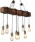 Pendelleuchte Holz Höhenverstellbar Hängelampe Vintage Kronleuchter Schwarz Hängeleuchte Industrial Retro Metall für E27 Leuchtmittel Pendellampe geeignet für Wohzimmer Esstisch Küche Wohnzimmer