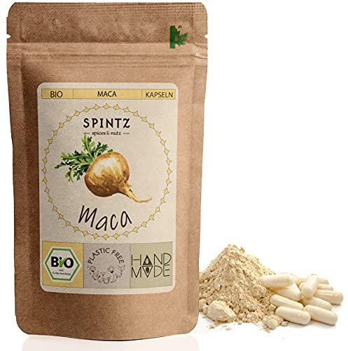 SPINTZ 210 Stk. Bio Maca Kapseln - hochdosierte Maca Tabletten - 640mg Macapulver aus biologischem Anbau pro Kapsel - vegan - natürliches Superfood - Macawurzel gemahlen | plastikfrei verpackt
