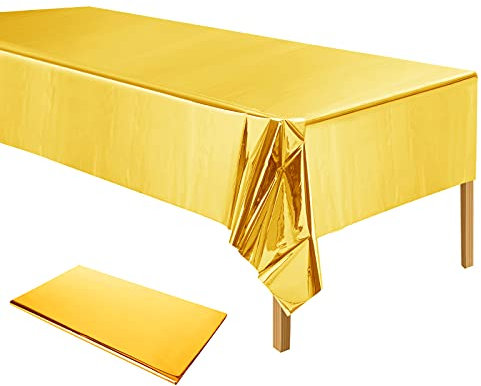 ELECLAND Plastic Gold Tablecloth - Metallic Gold 54 x 108 Inch Rectangle Foil Tablecloth for Wedding, Baby Shower, Birthday Party Decoration