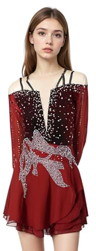 LIUHUO Ice Figure Skating Dress Girls Kids WineRed Skate Performance Outfits for Competition