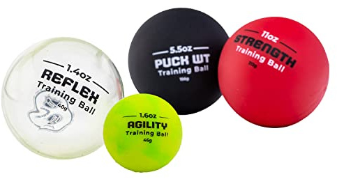 Franklin Sports NHL Hockey Stick Handling Balls - (4) Hockey Training Aids for Stick Handling + Hands Practice - On + Off Ice Equipment - Weighted + Mini Balls for Speed Training