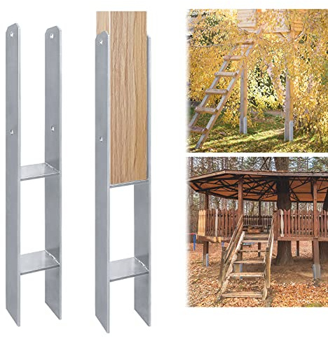 LZQ Lot de 6 supports de poteau en H galvanisés à chaud 91 mm en H - Poteaux en bois - Plaque de sol d'ancrage de 600 mm de longueur - Épaisseur du matériau 5 mm - Pour poteaux - 91 x 60 x 600 mm