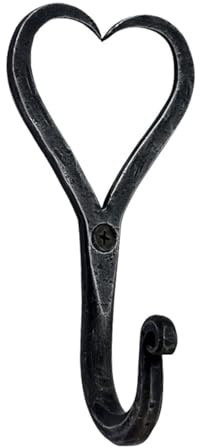 Hand Forged Heart Shape Metal Wall Hooks Wrought Iron Hook Blacksmith Vintage Wall Hook Handmade Wall Mounted Rustic Hooks for Office and Home Black Antique Finish Wall Hooks By Living Ideas