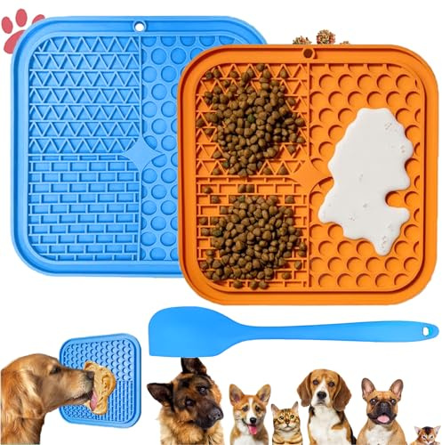 3 Pezzi Tappetino Da Leccare Per Cani e Gatti, Tappetino Per Leccare, Tappetino Per Leccare Il Cane, 20x20 Cm, Dai Da Mangiare Al Tuo Animale Domestico Durante l'Esercizio e Il Bagno (Blu, Arancione)