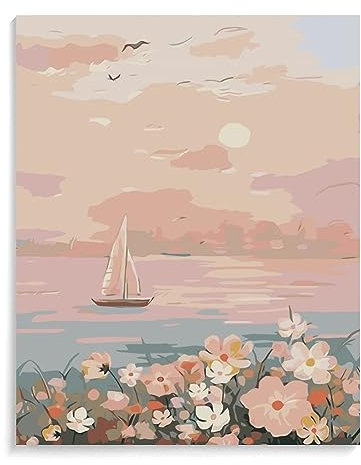 DIICMA Peinture Par Chiffres Pour Adultes, Débutants Et Enfants Fleur de bateau DIY Peinture À L'huile Peinture Acrylique Kits Cadeaux Style-L 40X50CM