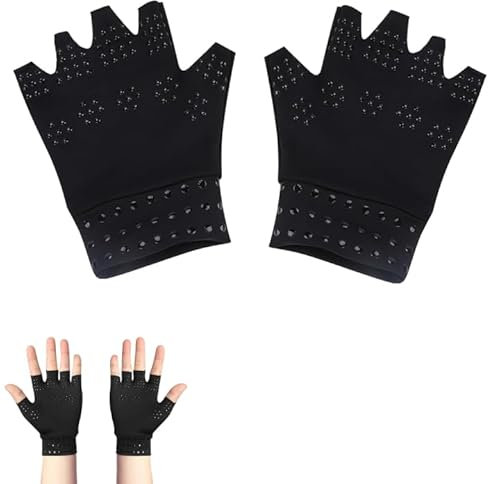Arthritis Handschuhe, Kompression Fingerloser Arthritis Handschuhe, Arthritis Anti Ödem Magnethandschuhe rheumatoide Handschmerzen Gesundheitskompressionstherapie für Arthritis & Anti Ödem(Schwarz)
