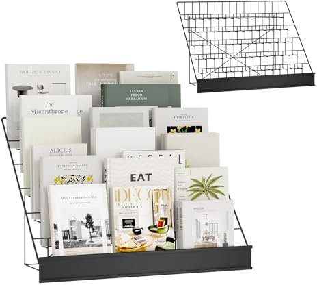 ybaymy 6-Tier 30 Wide Metal Magazine Holders,Wire Countertop Rack with Sign Channel,Retail Book Brochure Magazine Display Stand Literature Greeting CD Card Rack for Book Signing,Vendor Booth