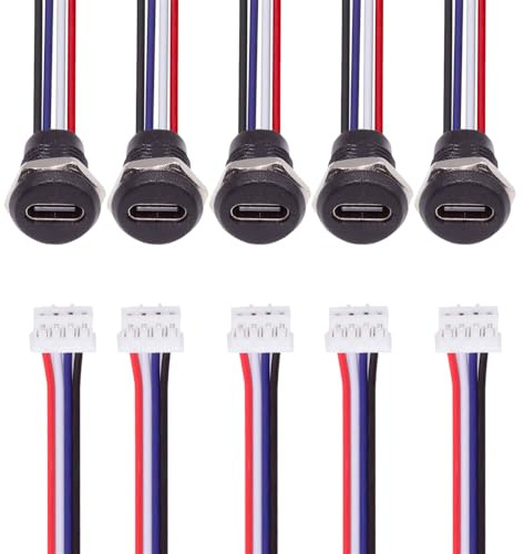 xiwai DIY OEM - 5 conectores hembra tipo C a cabecera de 4 pines, 24 AWG, paso de cable = 2,0 mm, tipo de montaje en panel CC 5 V, datos de alimentación