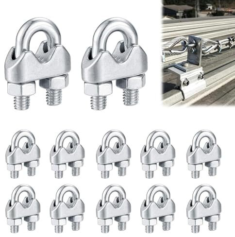 12 Stück M6 Drahtseilklemmen, Drahtseilklemme 6mm, Edelstahl 304 Seilklemme, Edelstahl Bügelklemmen Mit Kontermuttern, für Stahlkabel Stahldraht Drahtseil Wäscheleinenspanner Markise Fixiert