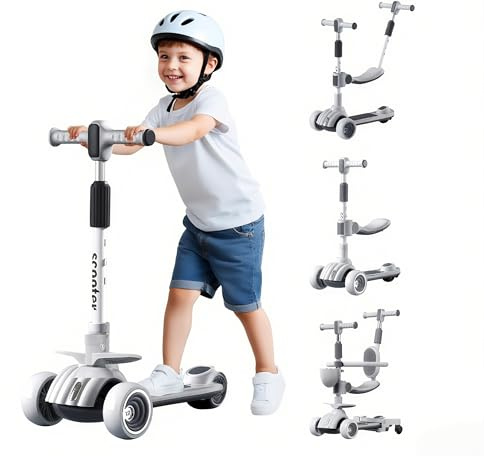 Monopattino per bambini 6 in 1 con sedile rimovibile, corrimano, asta scorrevole, ruote grandi, schienale comodo, manubrio regolabile in altezza, adatto per bambini, ragazzi e ragazze dai 2 anni in su