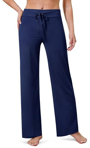 VALANDY Creamlush Wide Leg Lounge Trousers for Women with Drawstring Navy