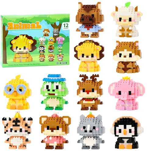 DBPBToU 12 Pack di Mini Blocchi da Costruzione, Blocchi da Costruzione per Feste per Bambini, Regali per Bambini, Ragazzi, Ragazze 6+ (Animali)