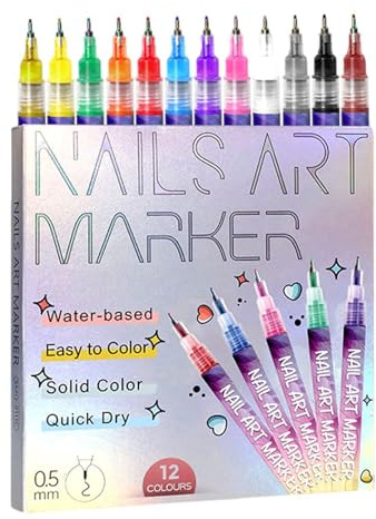 12 Colors Nail Art Pens Set, 2025 Upgrade Nail Art Markers for Gel Nails, DIY Quick Dry Graffiti Dotting Point Liner Pens, 3D Nail Polish Pens for Painting, Nails Art Drawing Tool (1 Set)