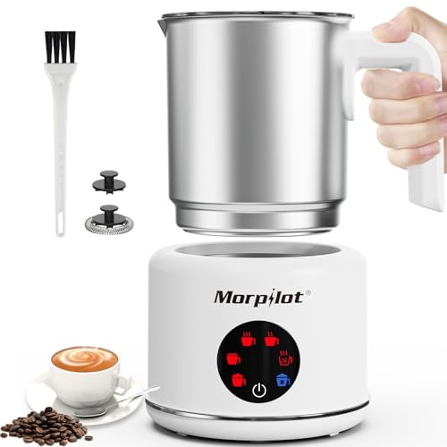 Morpilot Mousseur à Lait Électrique 6 en 1, 500ml 600W à Mousse Chaude et Froide, Cacao Lait Chaud, Lave-vaisselle Emulsionneur de Lait Divisé en Acier Inoxydable pour Latte Cappuccino Macchiato