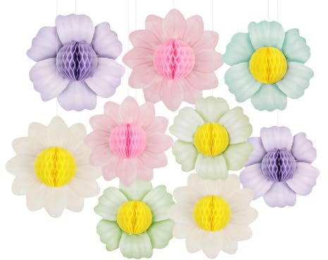 Kellegour Juego de 9 guirnaldas colgantes de colores pastel, flores de papel, decoración colgante, guirnalda colgante, guirnalda de fiesta, decoración para cumpleaños, pared, boda, decoración de mesa