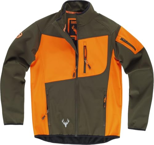 Workteam Softshell Especial Caza y Pesca con Múltiples Bolsillos e Interior Polar Unisex Naranja Fluor+Verde Caza-XL