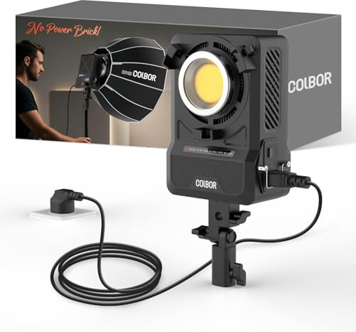 COLBOR 200W Luce Video LED, Design con Adattatore Integrato, Luce da Studio COB Bi-Color 2700K-7000K con Attacco Bowens, CRI 96+, Key Light per Live Streaming, YouTube, TikTok