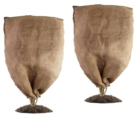 QOXEZY Lot de 2 housses réutilisables en toile de jute pour plantes – Sacs de protection contre le gel pour arbres et plantes en pot, protection respirante contre le froid pour l'hiver