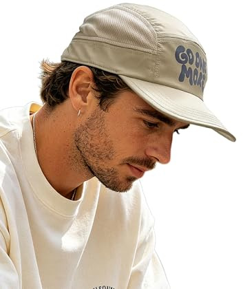Clakllie Flat Peak Baseball Cap Breathable 5 Panel Running Hat for Men Unstructured Flat Brim Hats Quick Dry Trucker Cap,BS265P02-Khaki