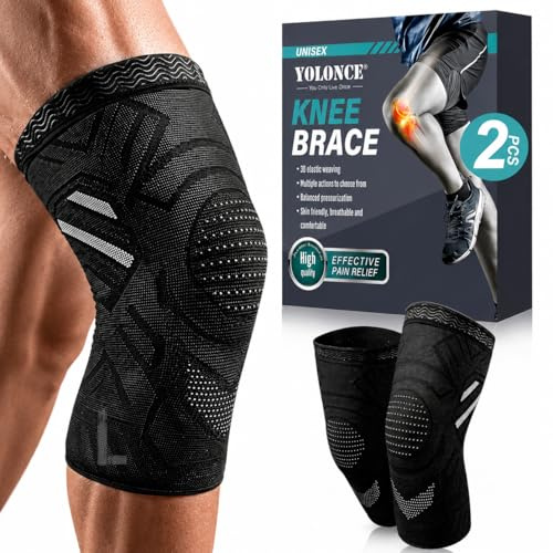 2PCS Rodillera Deportiva para Unisex, Rodillera De Compresión, Soporte Ligero Y Confortable Para El De Rodilla, Transpirable y Antideslizante, per Palestra, Correr, Baloncesto, Running(Negro, L)