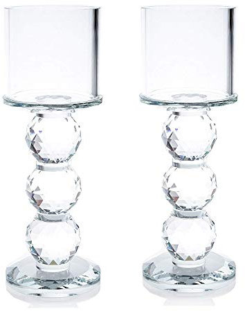 London Boutique Set 2 Decorative Gift Present Crystal Clear Cylinder Candle Holder 20cm