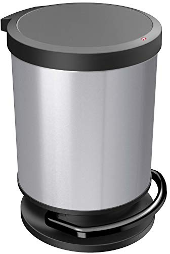 Rotho Paso Mülleimer 20l mit Deckel, Kunststoff (PP) BPA-frei, silbermetallic, 20l (35.7 x 30.2 x 43.2 cm), Silber Metallic