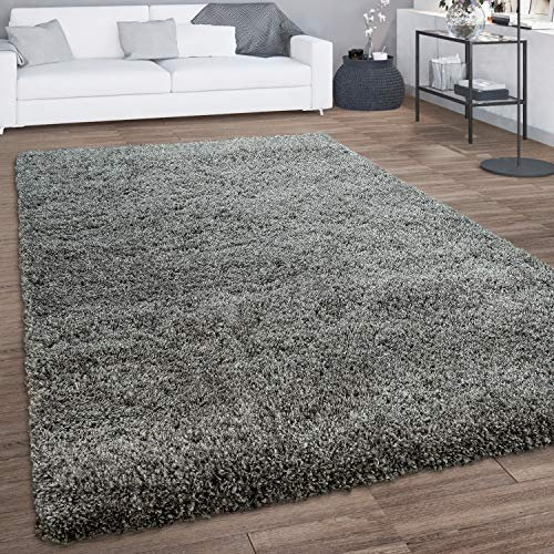 Paco Home Shaggy Teppich Hochflor Langflor Weich Kuschelig Flauschig Modern Einfarbiges Design, Grösse:160x230 cm, Farbe:Grau