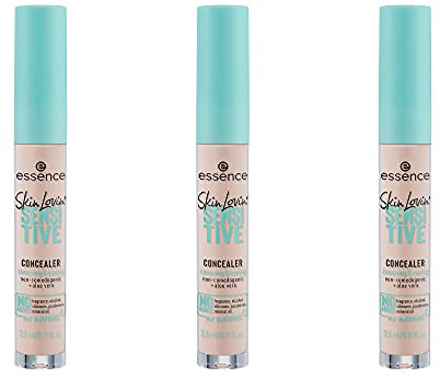 essence Skin Lovin' SENSITIVE CONCEALER, corrector, no obstruye los poros, con aloe vera, 10 Light, nude, piel, vegano, sin aceites, paquete de 3 (3 x 3,5 ml)