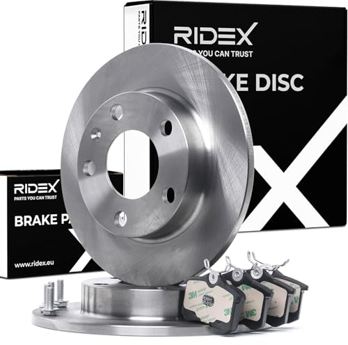 RIDEX 3405B1060 Juego para eje Kit de discos de freno y pastillas Trasero con chapa antichirrido Compatible con AUDI A4 B7 Avant 8ED