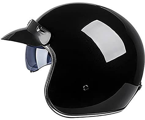 Woljay Retro Motorcycle Helmet 3/4 Open Face Shield Half Helmets Motorbike Jet Helmet with Sun Visor for Men Women Adult DOT Approved (Medium, Gloss Black)