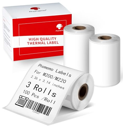 Phomemo Etichette Adesive Termiche Multiuso,2,36 x3,14 Etichette Adesive,Compatibili con la Stampante di Etichette M220 M221 M200 per Design Del Logo, Codice QR,Nome, Prezzo e l'inventario, 3 Rotoli