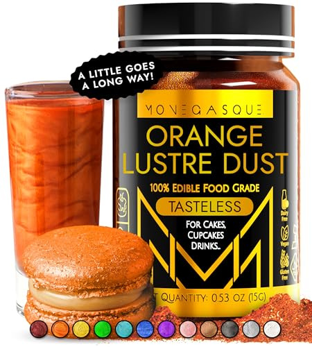MONÉGASQUE Orange Edible Glitter for Drinks & Cakes, Lustre Dust, 15g | Orange Edible Lustre Dust for Halloween Cocktails, Cakes & Party Drinks - Kosher, Halal, Vegan, Tasteless