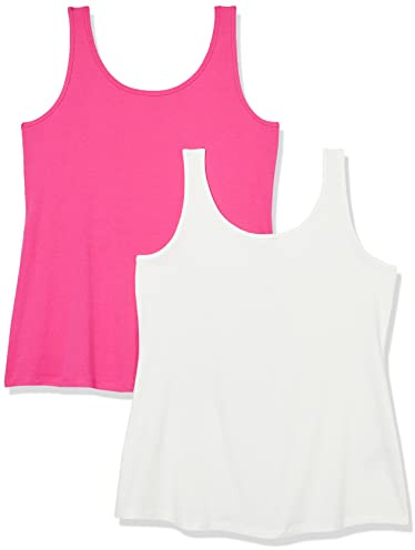 Amazon Essentials Camiseta de tirantes de talla grande Mujer, Pack de 2, Blanco/Rosa Oscuro, XXL Grande
