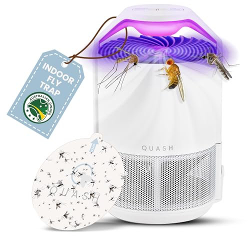 QUASH Indoor Insect Killer - Non-Zapper Mosquito, Fruit Fly, Gnat, Midge and Moth Catcher - Quietly Catches Bugs Inside Your Home with Suction, UV Bug Lamp and Sticky Glue - Electric UK Plug (White)
